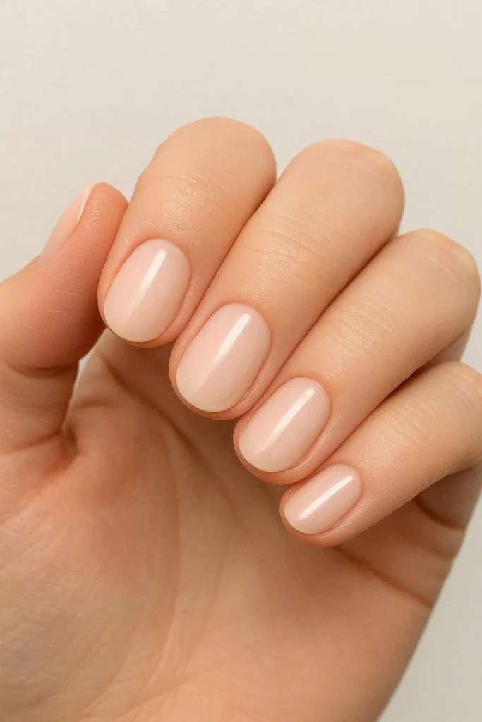 Short oval nails with neat rounded edges and polished clean finish