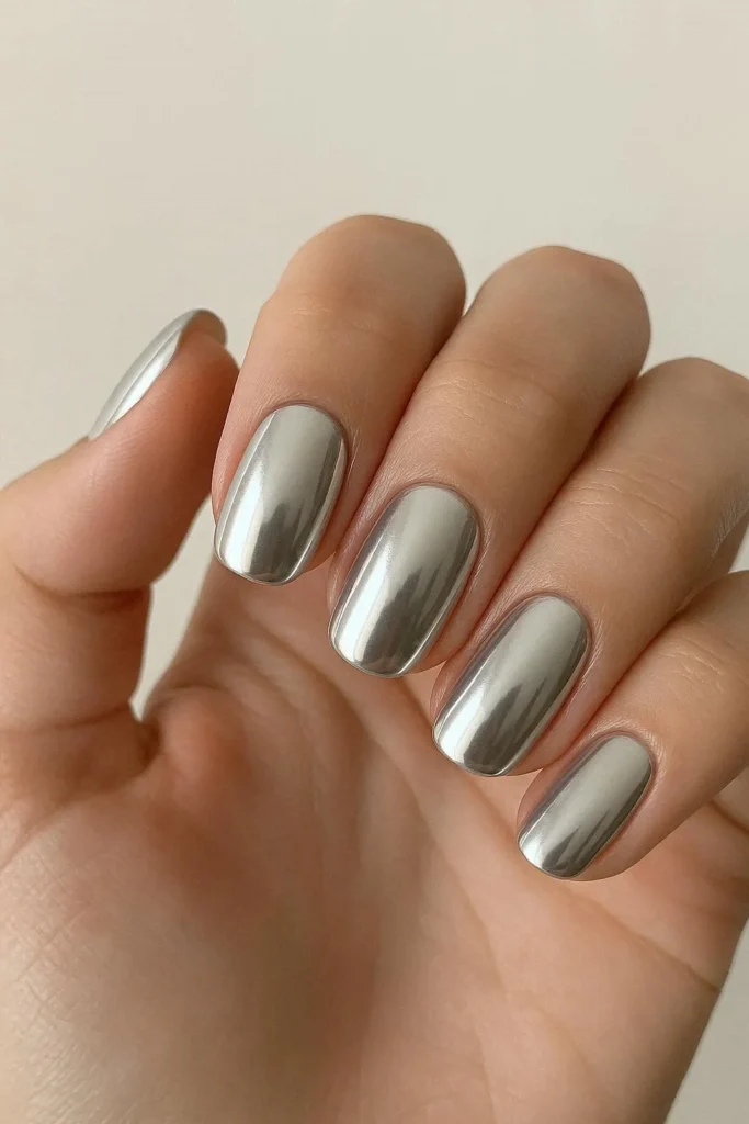 Simple chrome nails with a mirror-like silver finish