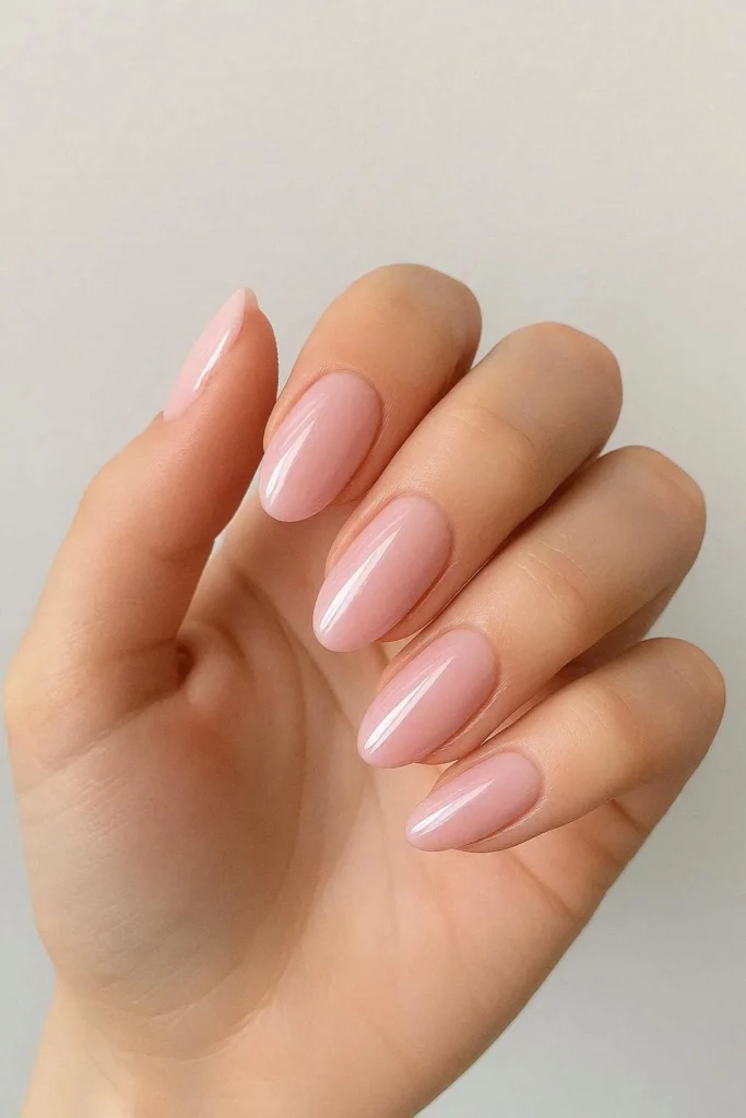 Soft pink glossy nails with timeless feminine shine