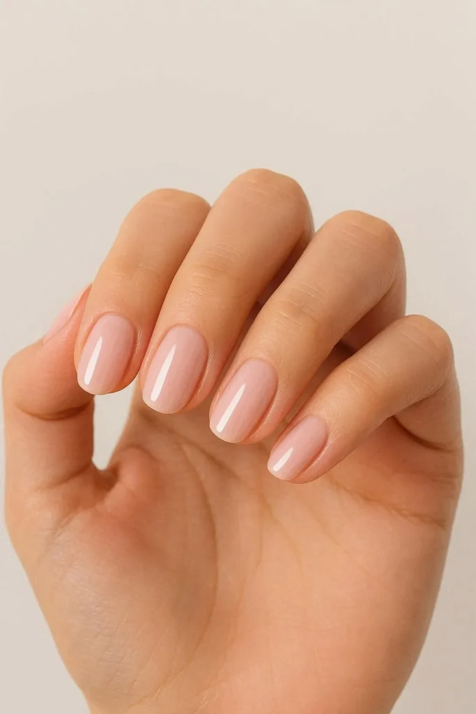  Soft pink glossy nails in a light pastel shade