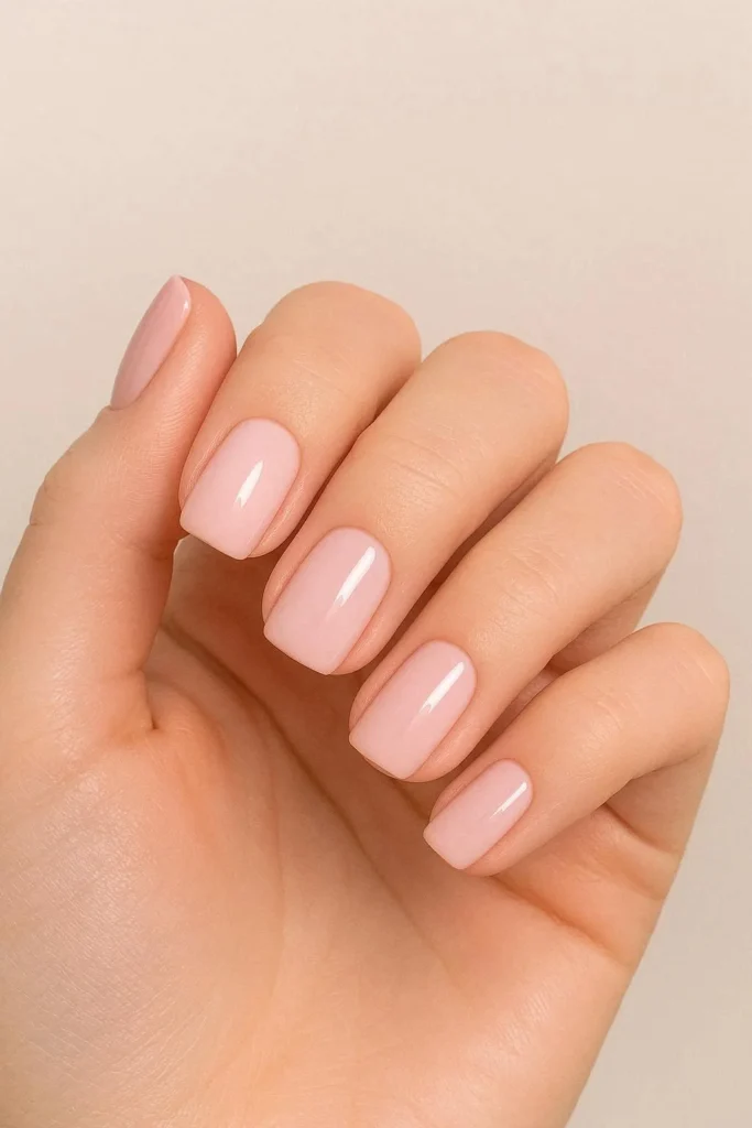 Soft pink plain nail ideas with light natural simple finish