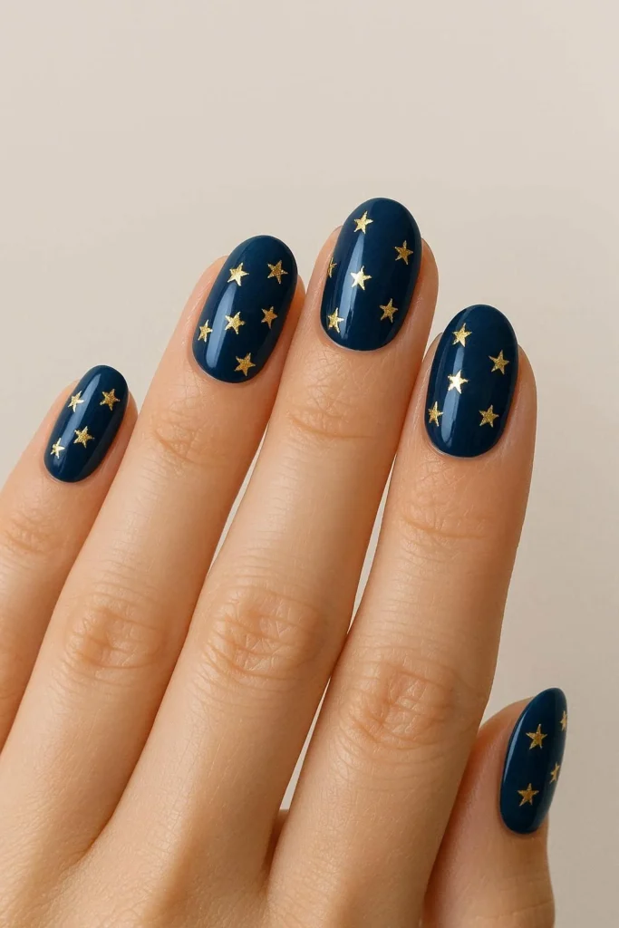 Star accent graduation nails with gold dreamy celebratory details
