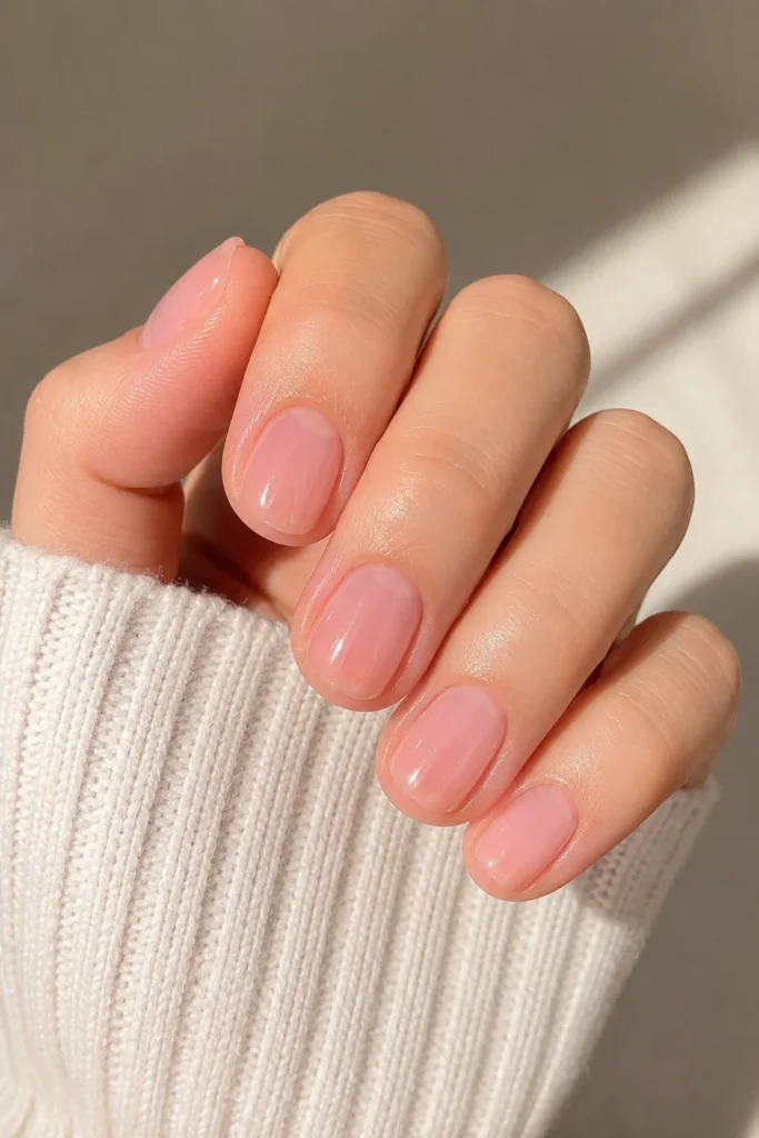 Strawberry milk nails soft pink milky finish summer 