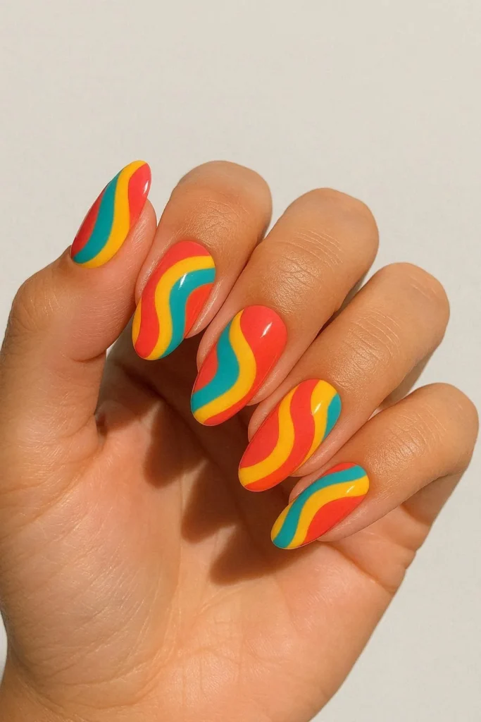 Summer pucci nails with tropical bright swirl color combinations