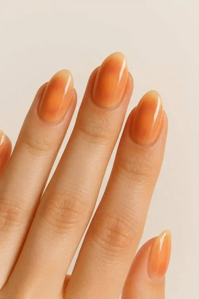 Sunbaked peach aura nails Tuscan sunset warm gradient finish