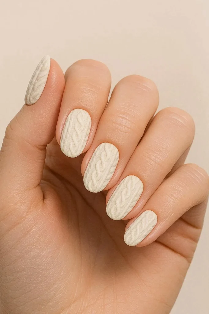 Cozy knit sweater texture nail designs for winter season 