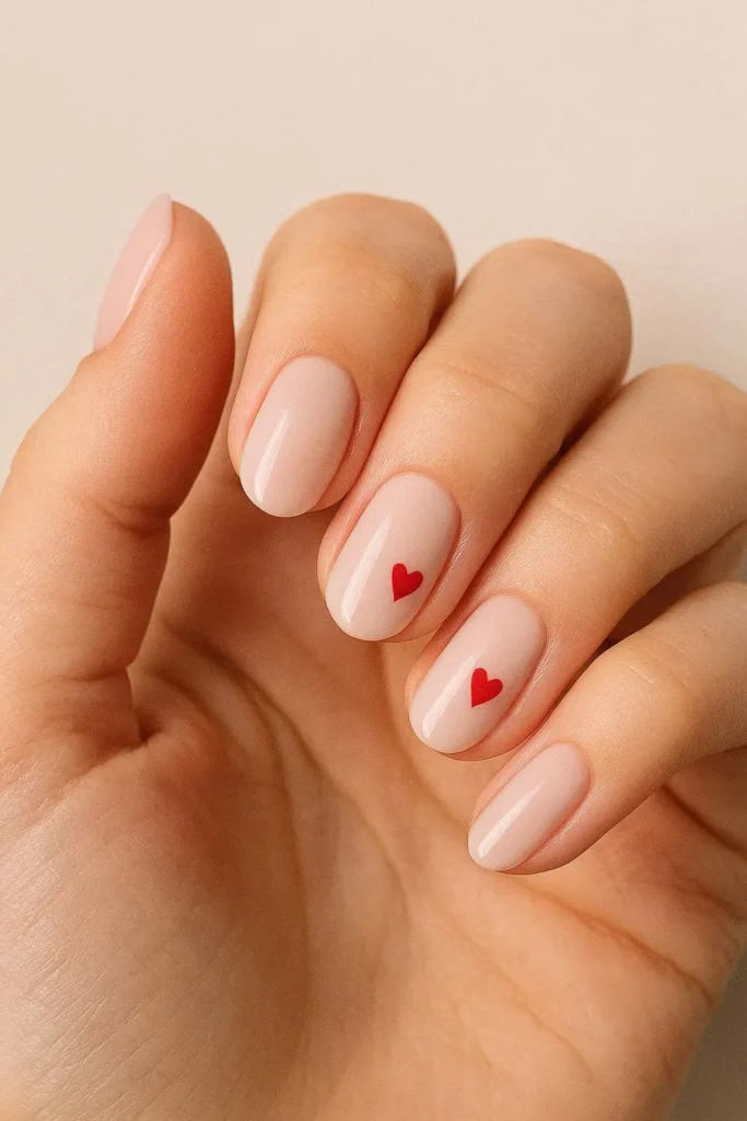 Tiny heart accent nails with small heart detail on solid base