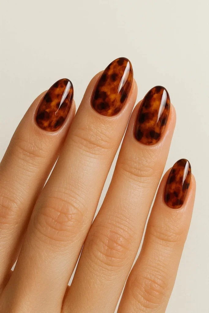 Tortoiseshell amber and brown nail art for fall