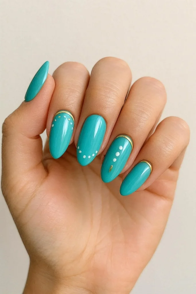 Turquoise boho nails inspired by Southwest festival jewelry