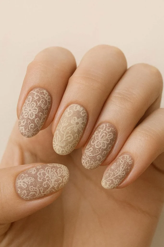  Antique-inspired vintage lace nail designs in soft muted tones 