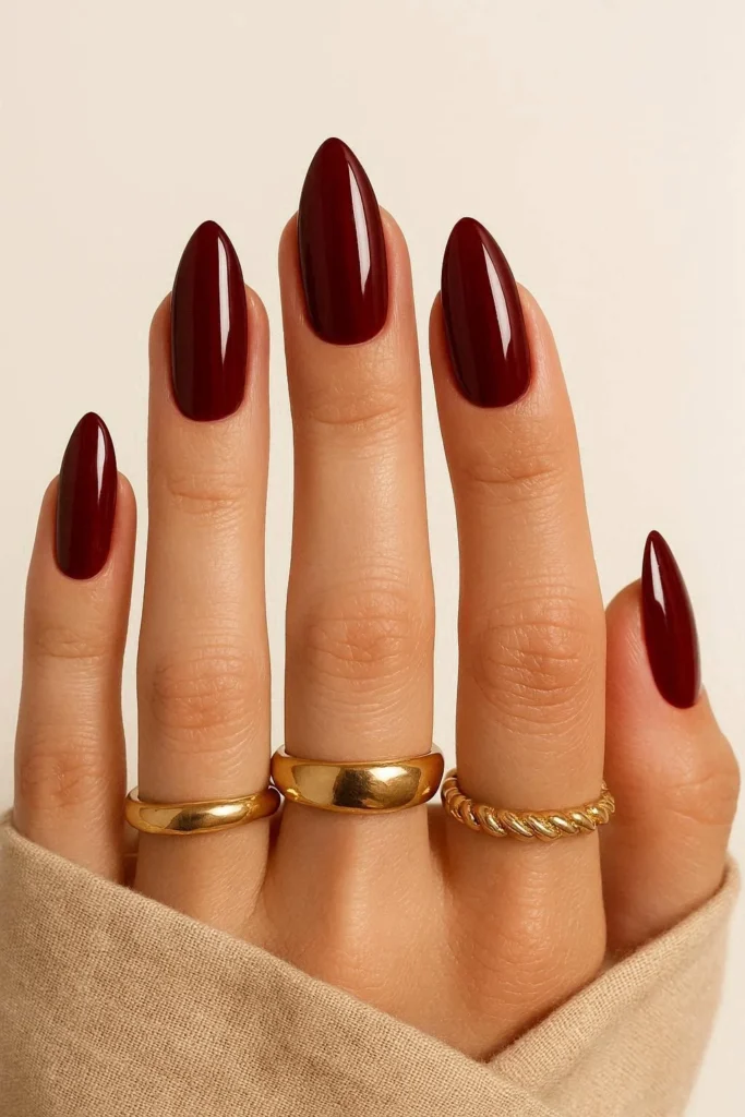 Wine red Italian glam nails glossy deep Chianti vintage luxury