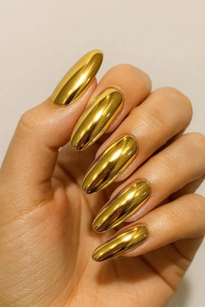 Luxurious 24K gold chrome nails inspired by Bruno Mars