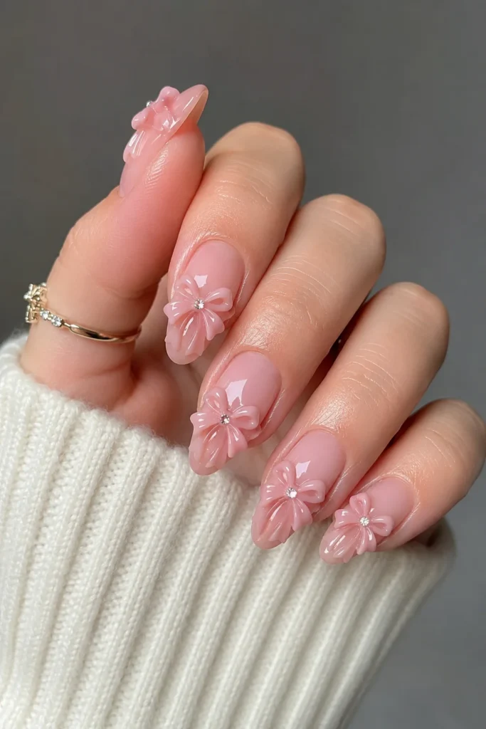 3D raised bow nail embellishments statement manicure