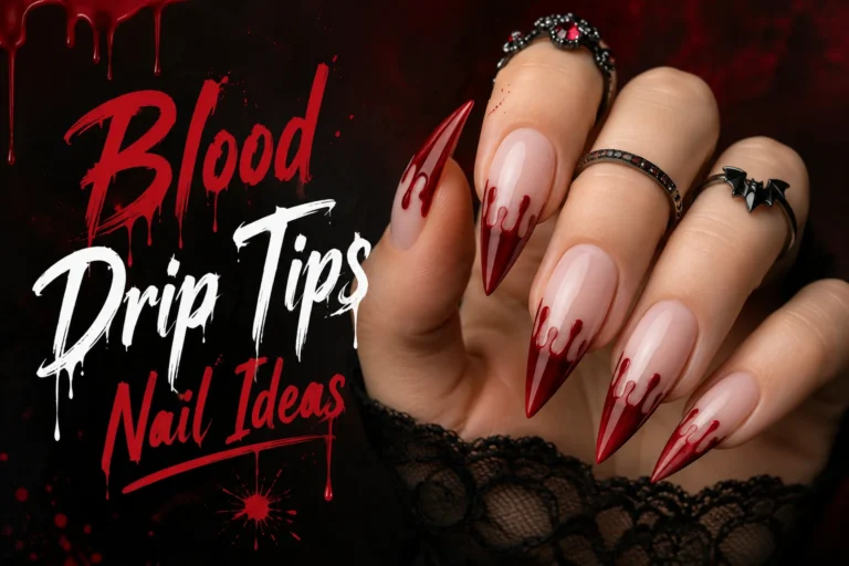 Blood drip tip nails with spooky gothic style