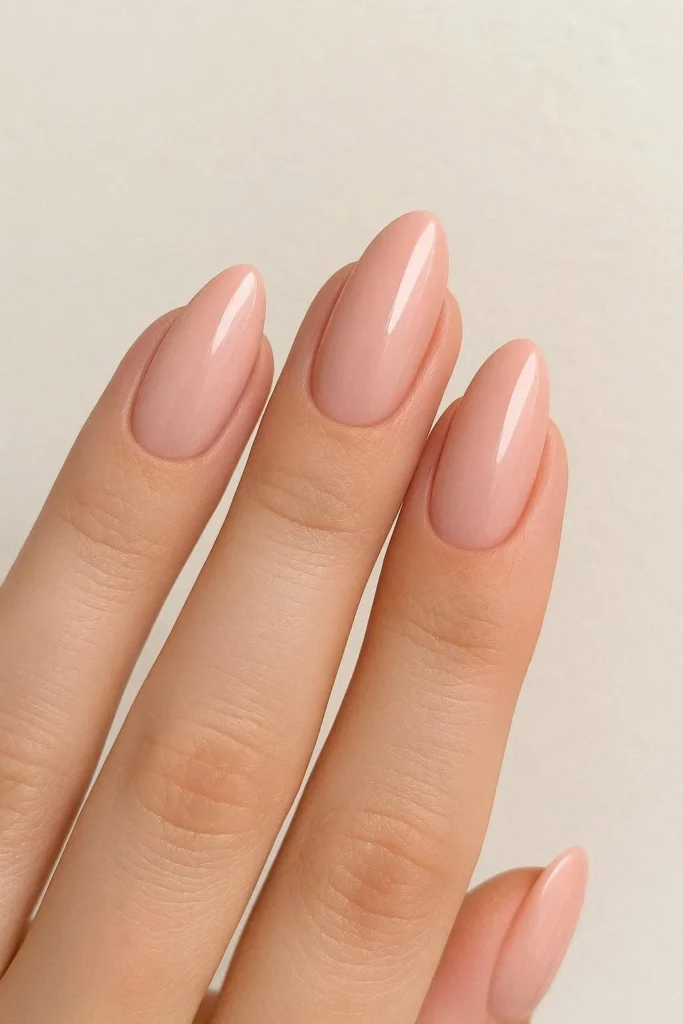 Blush pink almond bridesmaid nails feminine wedding nail design