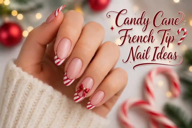Candy cane French tip nails for Christmas