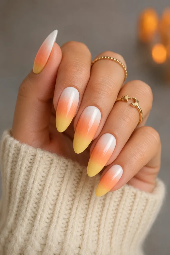 Pastel candy corn nails in yellow orange and cream modern ombre