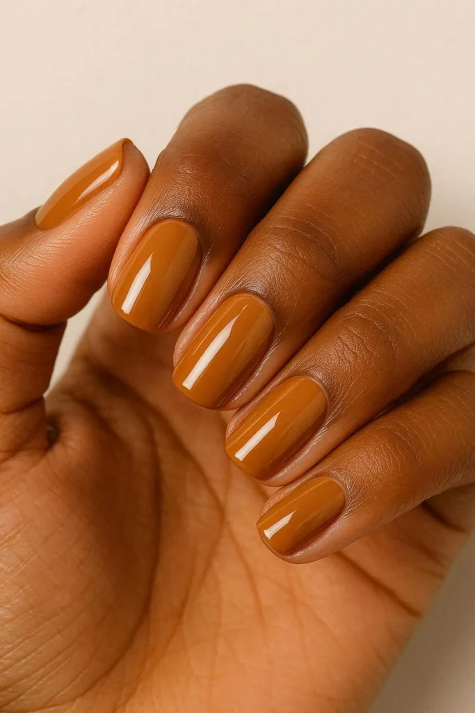 Caramel gloss fall nails warm honey tones brown skin