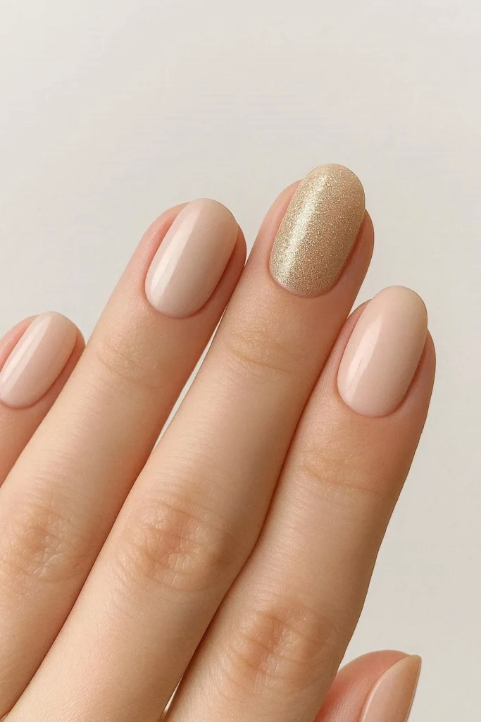 Champagne glitter accent nails neutral sparkle elegant wedding nails