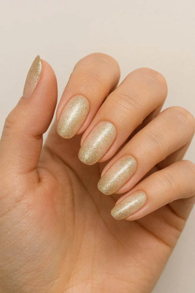 Champagne glitter ombre nails with sophisticated shimmer fade