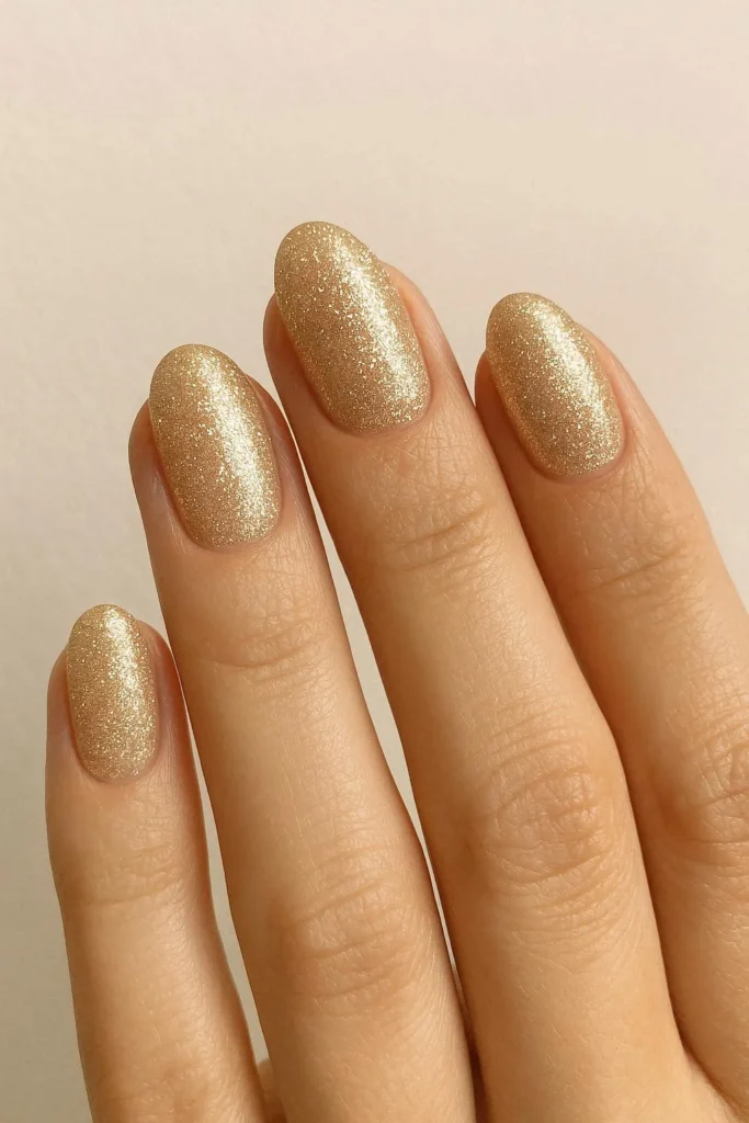 Champagne glitter wedding nails festive holiday bridal shimmer