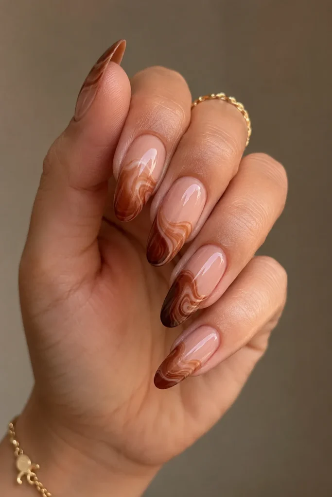 Cinnamon ombre swirl nails gradient brown fall nail art