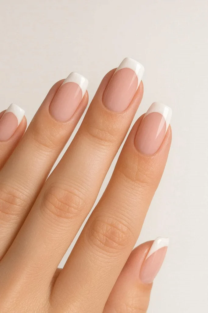 Classic pink and white French tip wedding nails