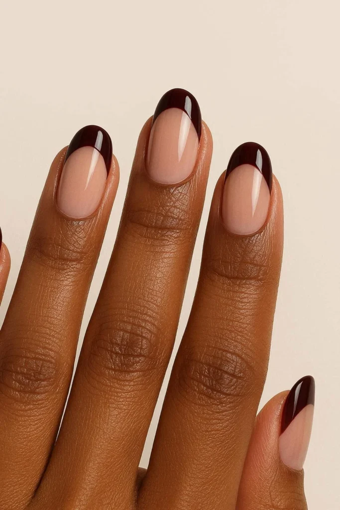 Dark French tip fall nails burgundy espresso seasonal look