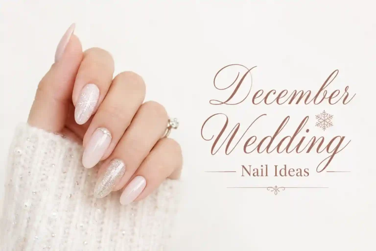 Elegant December wedding nails with winter bridal details