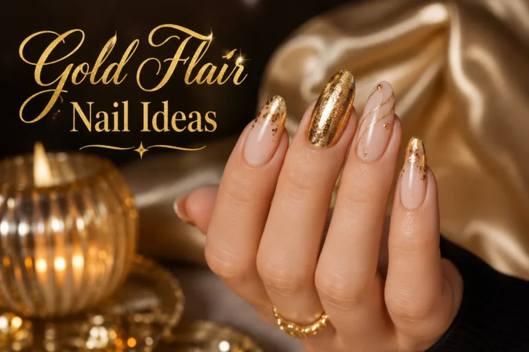 Elegant gold flair nail ideas with luxurious glamorous nail art