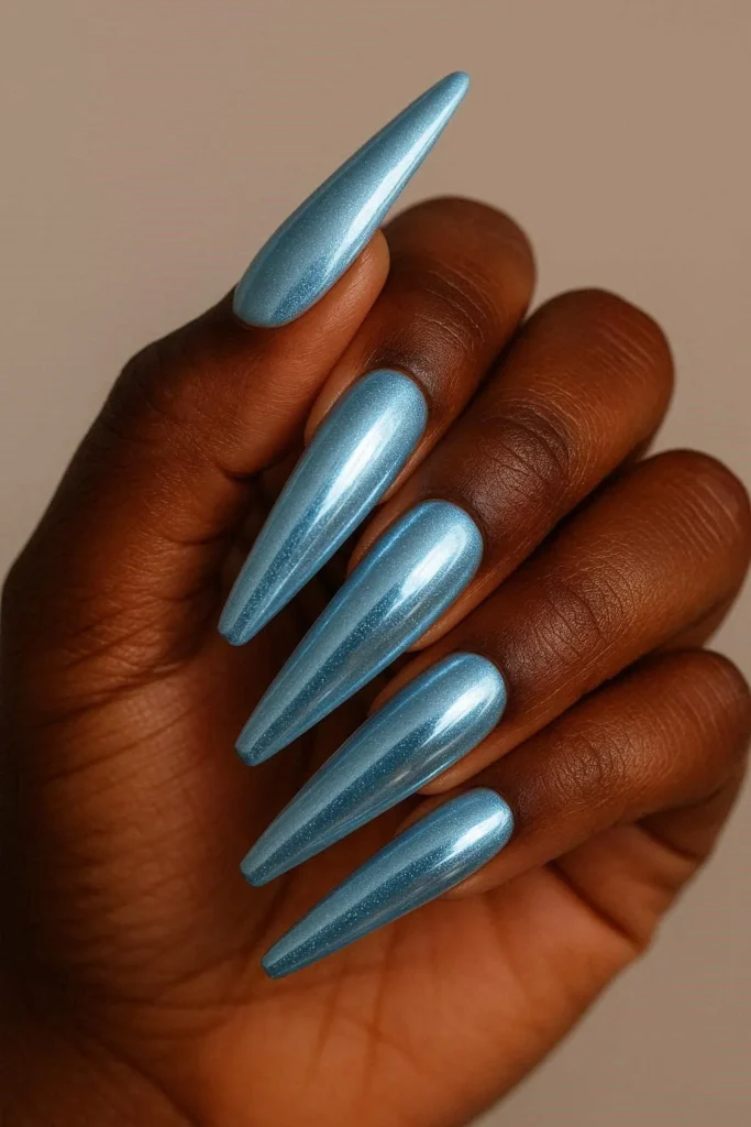  Icy blue chrome square winter nail ideas for black women