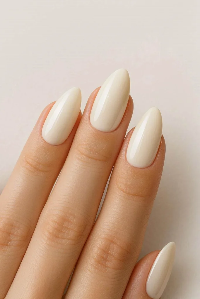 Ivory almond wedding nails timeless classic bridal manicure