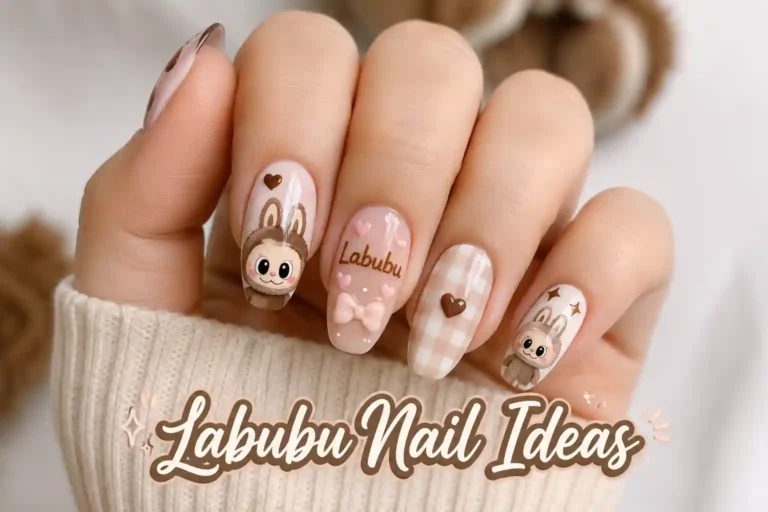 Cute Labubu-inspired nail art with trendy character details