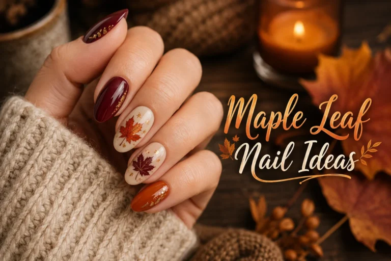 Elegant maple leaf nail art in warm autumn colors