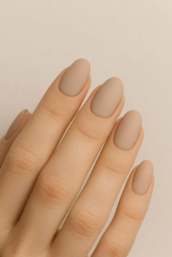 Velvety matte beige nails with sophisticated understated finish