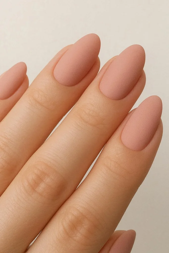 Velvety matte blush pink nails for a chic winter manicure