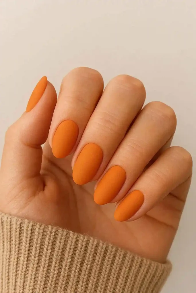 Bright matte tangerine fall nails playful vibrant autumn orange shade
