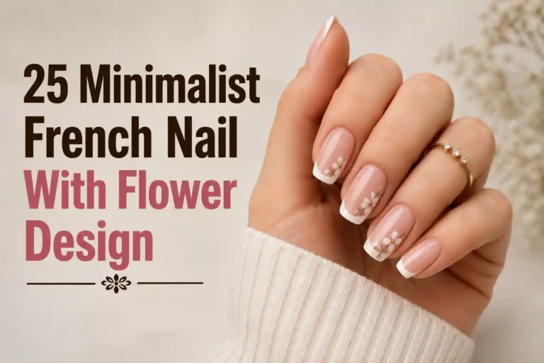 Minimalist French nails featuring delicate floral design accents