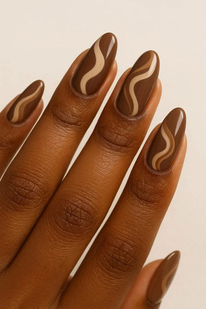 Mocha swirl fall nail art for Black women brown tones