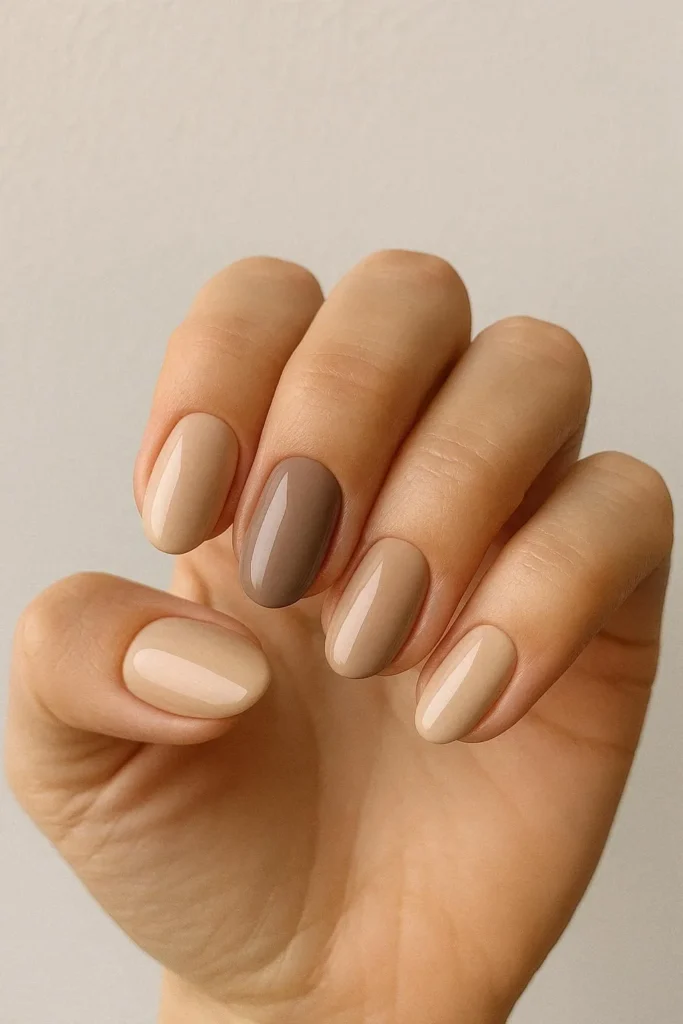 Monochromatic neutral nails in tonal beige and nude shades set