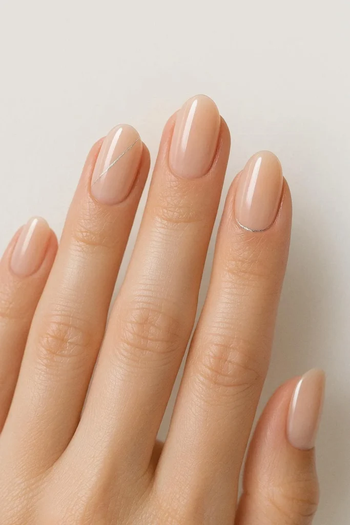 Nude and silver wedding nails elegant winter bridal manicure