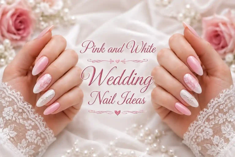 Elegant pink and white wedding bridal nails
