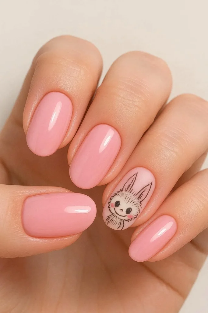 Pink Labubu nails with soft blush tones and cute accents