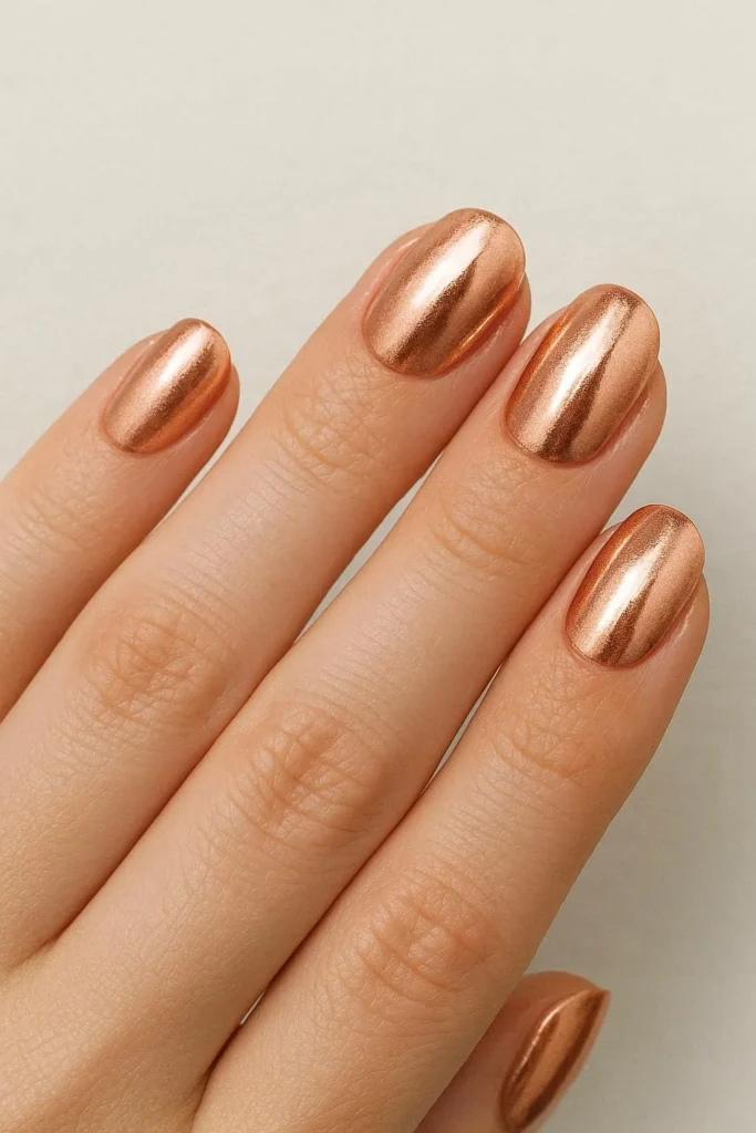 Rose gold bridesmaid nails warm metallic elegant bridal party nails