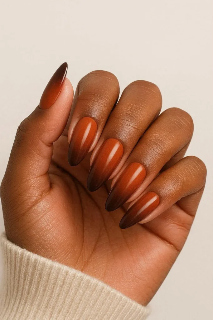 Rust ombre fall nails gradient brown tones Black women 