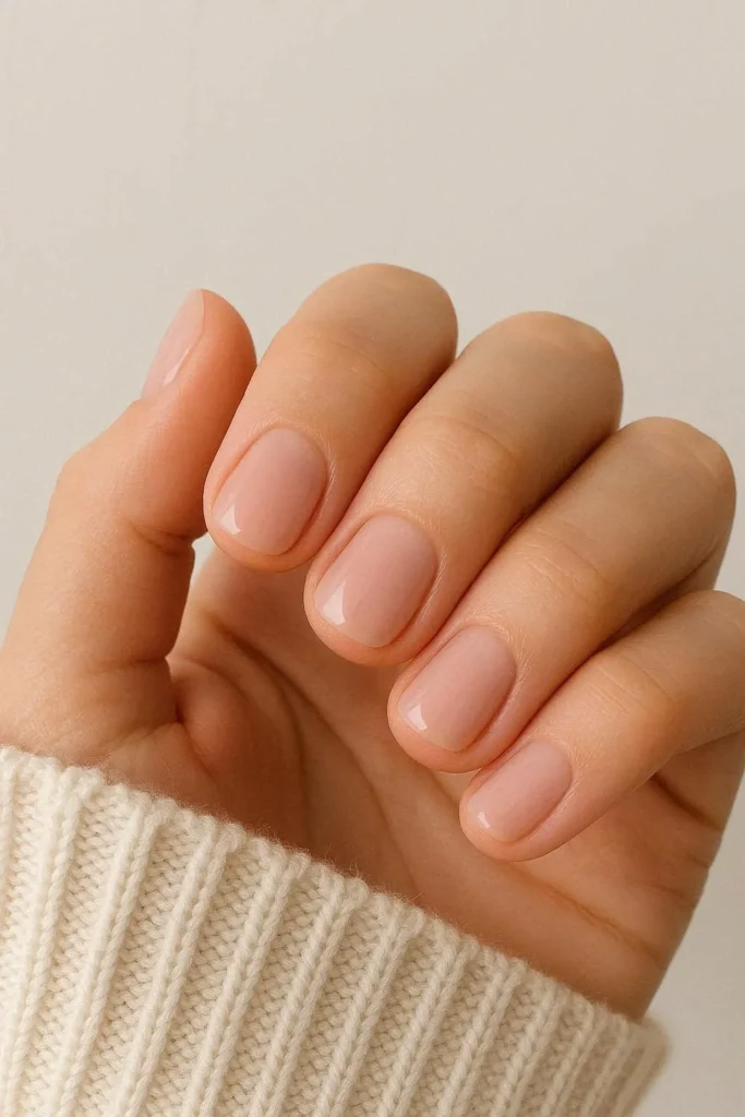 Short minimal blush pink nails for everyday winter wear