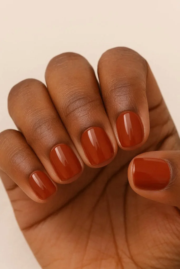 Short fall nails rich seasonal colors on brown skin