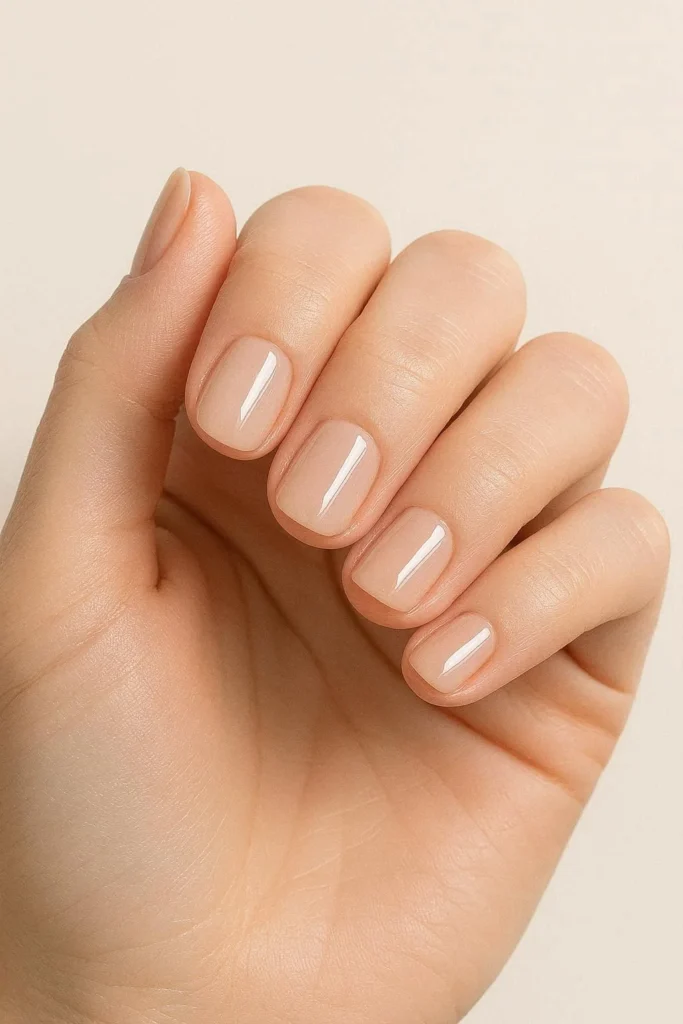 Short glossy bridesmaid nails polished refined classy wedding nails