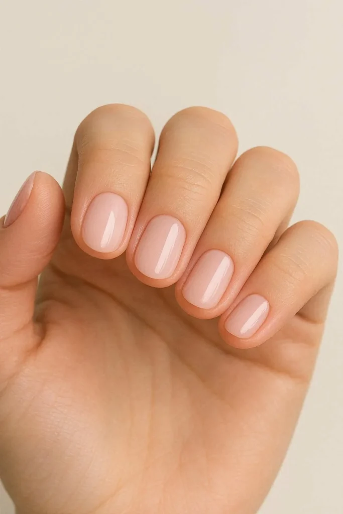 Short pink bridal nails with clean elegant finish