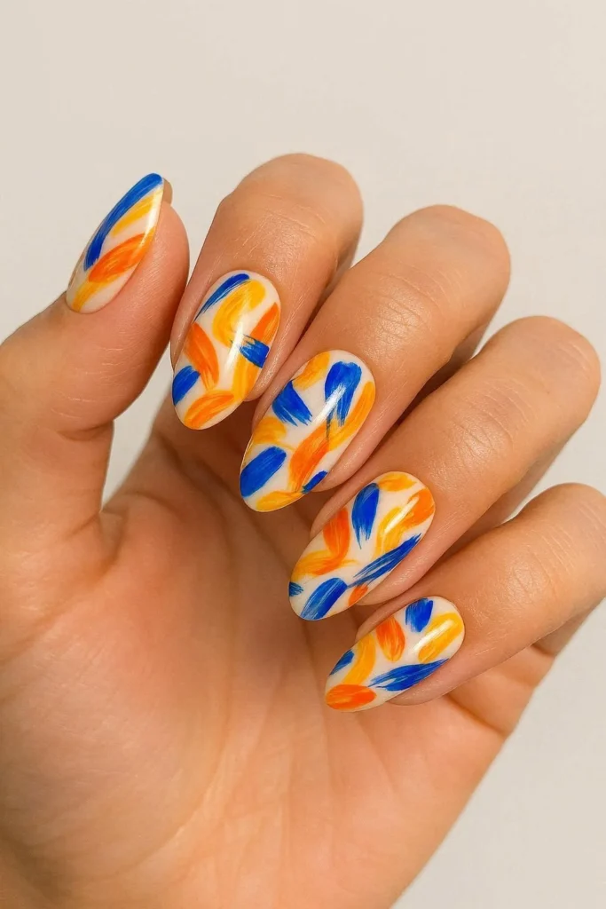 Colorful abstract silk shirt pattern nails Bruno Mars inspired